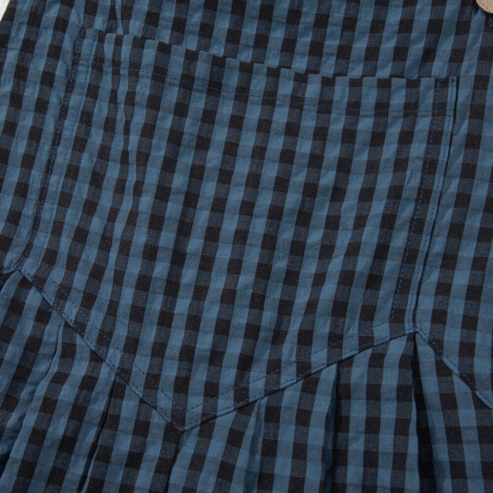 B243 Sail Blue Plaid Print Buttoned Pocketed High Waist Overall - Picture 14 of 16